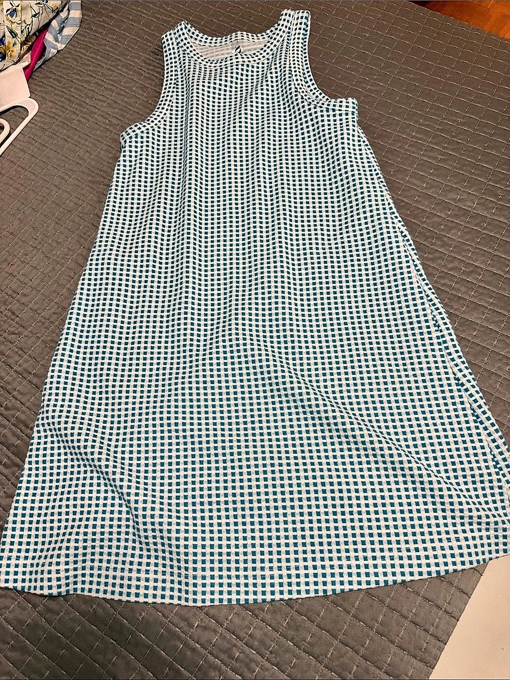 Lou & Grey Checkered Mini Dress in Blue & White Size Small Like New